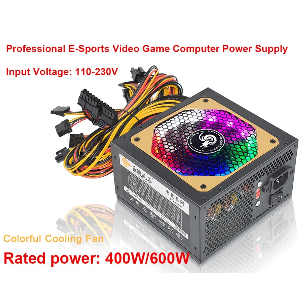 ATX 400W 600W 110-230V RGB 12V - Psu Computer review and price